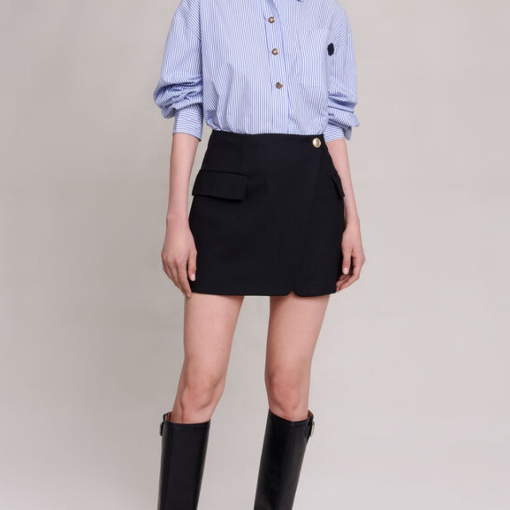 MAJE Asymmetric Wool Wrap Skirt, NWT. Sz L - Picture 4 of 6